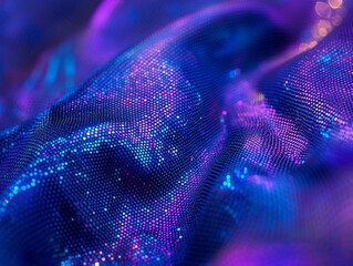 Wall Mural - abstract blue and purple glowing fabric texture with sparkling dots.