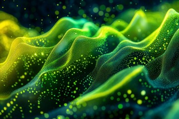 Wall Mural - abstract green and yellow wave particles background.