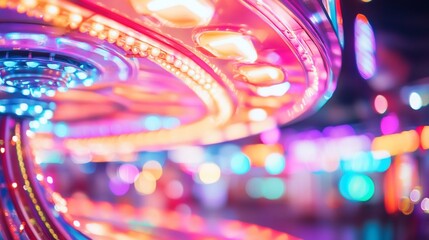 Wall Mural - Colorful carousel lights at night, blurred background.