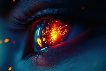 glowing digital iris, close-up, dark background, futuristic concept
