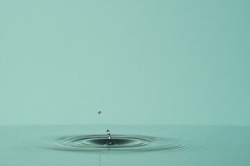 Wall Mural - water droplet falling and creating ripples on a calm surface.