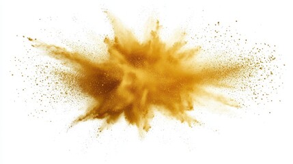 Fototapete - A dramatic explosion of gold color powder, isolated on a white background.