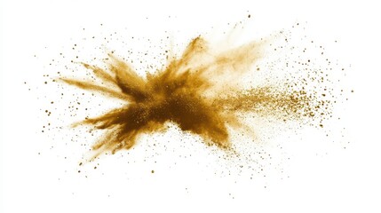 Fototapete - A dramatic explosion of gold color powder, isolated on a white background.