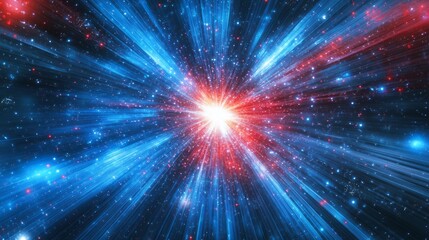 glowing starburst fractals, radiant blue and red patterns, abstract and cosmic, high-resolution, mes
