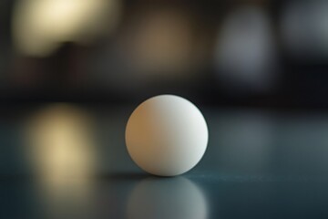 Wall Mural - single white sphere on reflective surface with blurred background. (1)