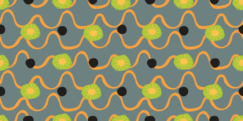 Wall Mural - wavy lines and ovals seamless pattern. abstract background with uneven stripes and jagged edges shap