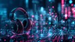 © Harry - Modern Wireless Headphones Digital Audio Technology Music Background Neon Pink Blue Lights Futuristic Design Gaming Headset Stylish Headphones gear