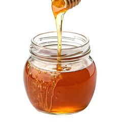 Wall Mural - Clear glass jar with golden honey isolated png background