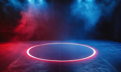 Wall Mural - mock up ring place with red and blue lights and smoke