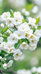 Aufkleber - White blossoms emerging from branch, soft spring light highlighting delicate petals