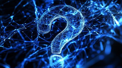 Abstract Blue Digital Question Mark Network Connections Futuristic Technology Concept Design Background Illustration Graphic 3d web data mesh dark    