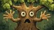 © RizArt - An animated cartoon tree has a surprised and scared expression