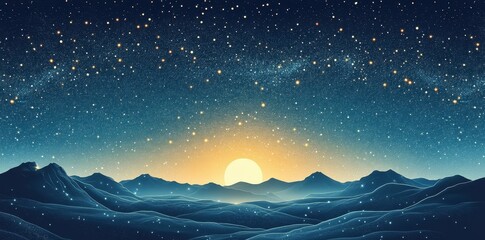 Wall Mural - a beautiful night sky with stars over mountainous terrain