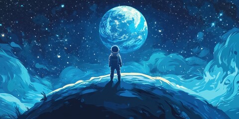 Wall Mural - an astronaut stands before a large celestial sphere in space