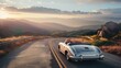 © twinklewin labs - vintage convertible car driving on an empty road
