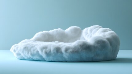 Wall Mural - a bed shaped like a giant cloud, featuring soft, rounded edges and fluffy bedding on an isolate back