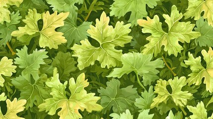 Wall Mural - Green and yellow leaves covering green grass. A vibrant and fresh background for nature designs