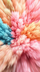 Aufkleber - Pastel pink, orange, teal fractal flower bursting dynamically with motion blur, generating vibrant swirling digital artistic pattern