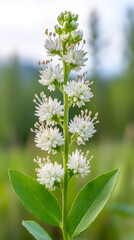 Aufkleber - Bogbean flowering, delicate white blossoms contrasting soft-focus green foliage backdrop