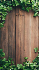 Poster - Green clover leaves framing weathered wooden surface, providing open space for graphic design or messaging