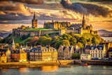 Vintage Edinburgh Skyline: Firth of Forth & Inchmickery Island Panorama