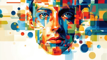 Wall Mural - an artistic geometric portrait of a person with vibrant colors