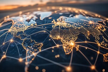 Global network connections illuminated on a world map.