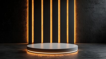 Poster - A white pedestal with a black background and orange lighting