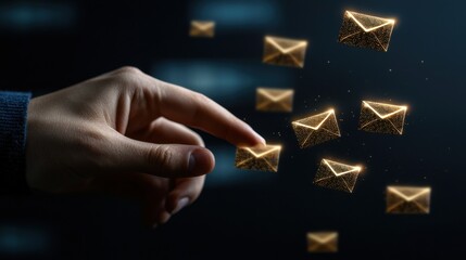 Poster - A hand is pointing at a bunch of envelopes
