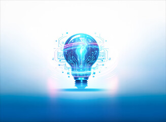 Wall Mural - a glowing light bulb with a double exposure effect showcases digital circuits and vibrant energy aga