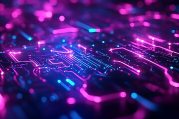 Wall Mural - abstract circuit board with neon glowing lines