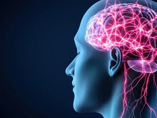 Poster - Human head with brain highlighted in red signifying focus on cognitive function and neurological health