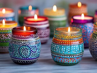 Fototapete - Collection of colorful candles in various shapes and sizes each providing a warm and inviting atmosphere