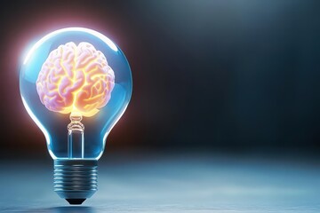 Poster - An innovative light bulb featuring a brain inside, representing creativity, ideas, and the power of imagination