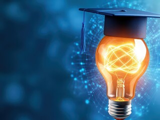 Poster - A light bulb adorned with a graduation cap signifying knowledge, learning, and academic achievement in education