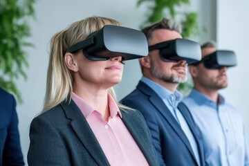 Leinwandbilder - Woman wearing a virtual reality headset engrossed in a new digital experience with a sense of adventure
