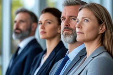 Poster - Group of business people standing in line exhibiting professionalism and unity in corporate environment