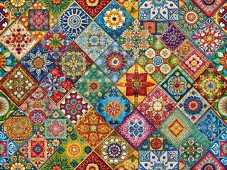 Wall Mural - colorful patchwork architectural sketch background design - right side copy space