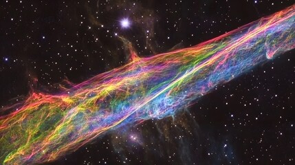 Wall Mural - vibrant, colorful nebula stretches across a dark, star-studded expanse. intricate filaments of gas a