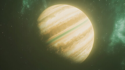 Wall Mural - a vibrant, stylized depiction of a gas giant planet in space. striking color palette of yellow and t