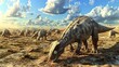 © Abdul - Realistic rendering of a herd of herbivorous dinosaurs grazing in a wide open prehistoric landscape