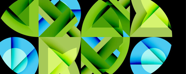 Leinwandbilder - Abstract geometric composition with interlocking circular and angular shapes, featuring smooth gradients and sharp contrasts on a white background