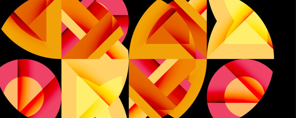 Leinwandbilder - Circles, semi circles, squares and round triangles. Geometric mosaic style pattern abstract background for wallpaper, banner, backdrop, card, book Illustration, landing page