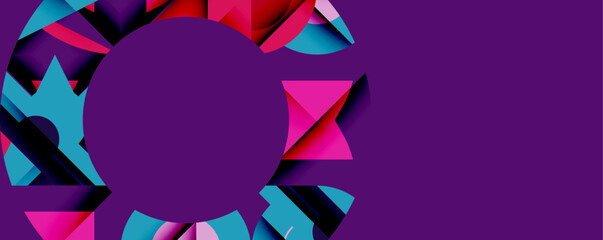 Leinwandbilder - Abstract geometric composition with interlocking circular and angular shapes, featuring smooth gradients and sharp contrasts on a white background