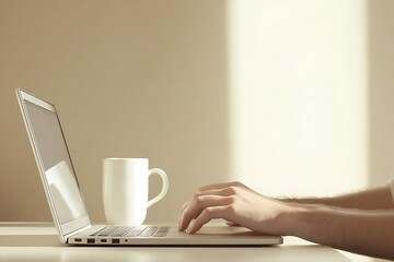 Wall Mural - modern laptop workspace with coffee