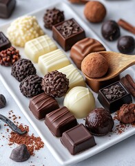 Aufkleber - Delicious assortment of gourmet chocolates presented elegantly on a tray for sweet indulgence : Generative AI