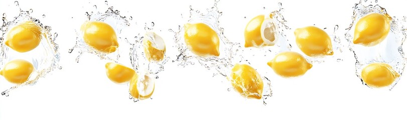 Poster - Fresh lemons splashing in clear water creating a vibrant and refreshing visual for culinary and beverage applications : Generative AI