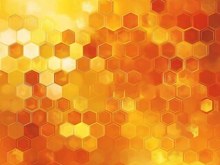 Fototapete - Stylish geometric background with honeycomb pattern in warm golden hues of orange and yellow : Generative AI