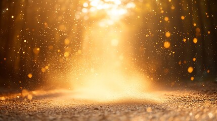 Leinwandbilder - Serene golden light shining through the trees creating an ethereal atmosphere with shimmering dust particles : Generative AI