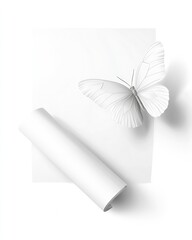 Aufkleber - Elegant white butterfly resting on a smooth surface with minimalistic design elements : Generative AI